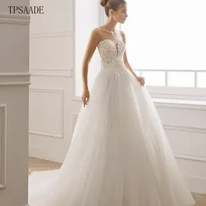 Vestido de noiva com apliques simples, branco, renda, ilusão, saia de tule, moderno, de noiva 2020