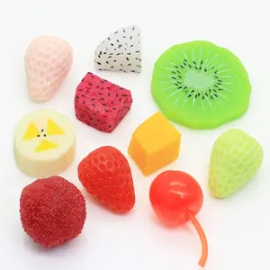 Fatias tropicais artificiais de frutas, cabochões ab de resina frutas banana, kiwi, abacaxi, morango do pitaia para fornecimento de artesanato faça você mesmo