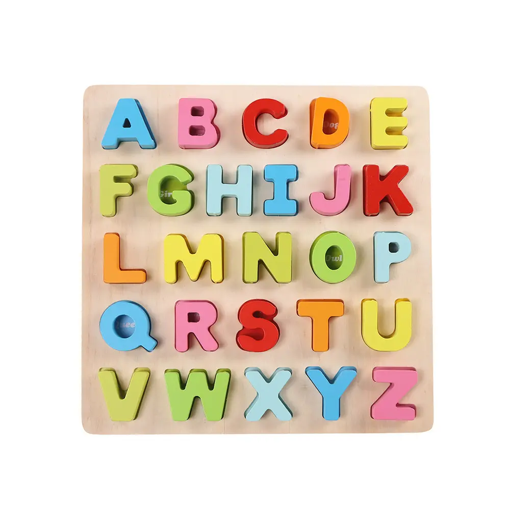 Grosir Mainan Edukasi Huruf Montessori Kayu Papan Puzzle Alfabet Persegi untuk Balita WPT23-C