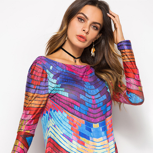 Guangzhou Usine Sexy <span class=keywords><strong>De</strong></span> Mode Lâche Coloré Rayé <span class=keywords><strong>Dos</strong></span> <span class=keywords><strong>Nu</strong></span> Manches Longues T-shirt Robes Pour Femmes - Product Image 5