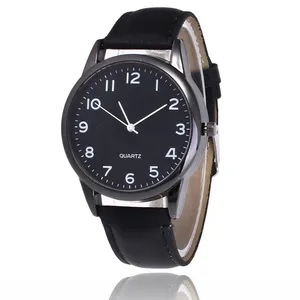 Унисекс Простой бизнес модные кожаные кварцевые наручные часы с большим циферблатом, часы с прозрачным номер лучший подарок для мужчины BD004