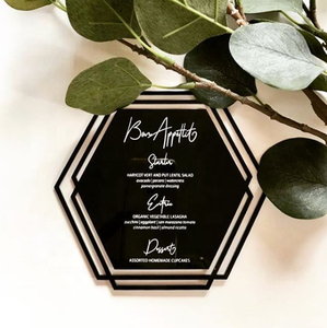 Cắt Laser Hình Học Sáng Tạo Thực Đơn Acrylic/Lời Mời Đám Cưới Với In Lụa/Văn Bản Lá - Product Image 1