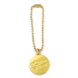 Bag Accessories Custom Metal Circle Hang Tag, Gold Metal Plate Tags with Ball Chain for Handbags