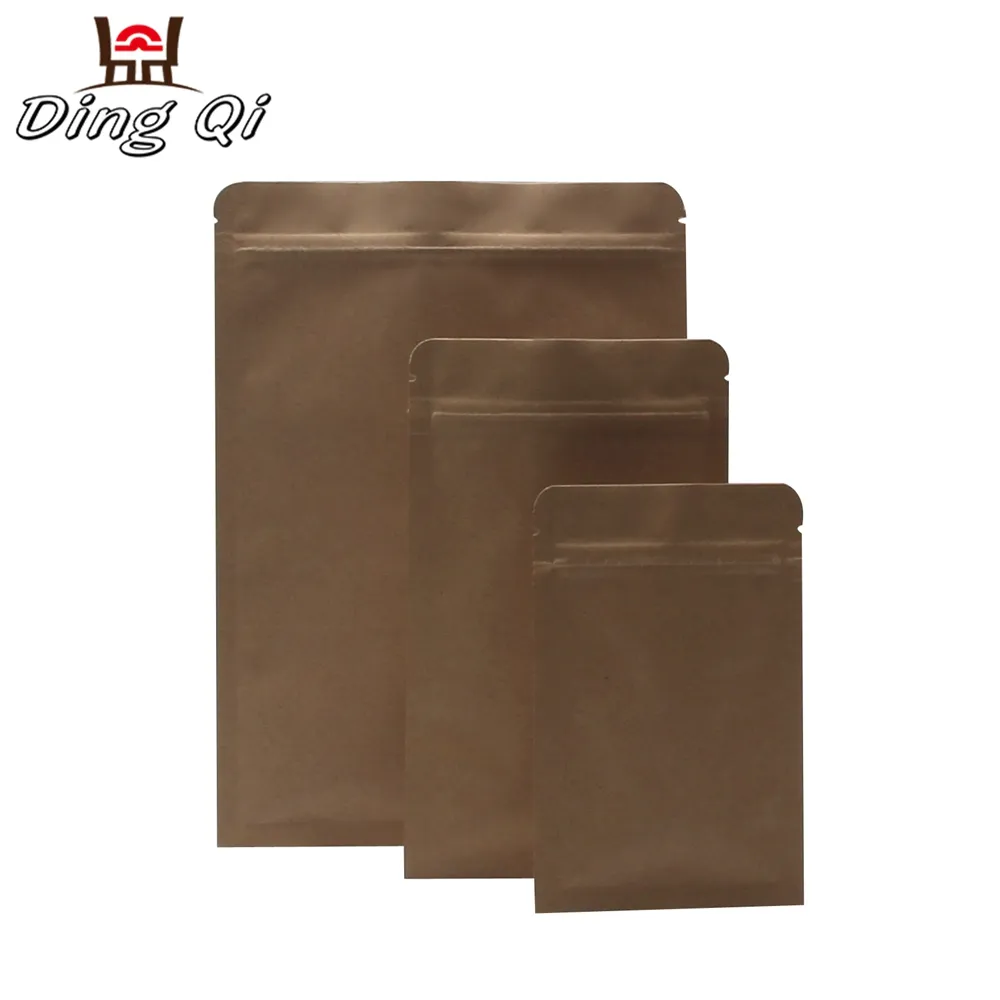 Folien beutel mit Reiß verschluss Lager Drei Seiten Siegel Kraft papier Lebensmittel Stand Up Beutel Snack Heiß siegel LDPE Tiefdruck Druck Akzeptieren