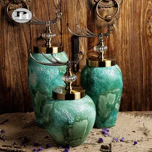 Hohe temperatur keramik grün feuer vase für hotel