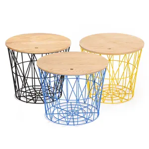Modern Metal Wire Basket Bottom Tables Coffee Table With Wood Top Draht Tisch Custom