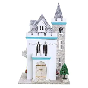 Cahaya Bulan Castle Rumah Boneka Kayu dengan Cahaya Rumah Kayu Model Puzzle Kit untuk Ulang Tahun Kreatif Hadiah