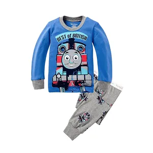 Детская одежда, индивидуальный дизайн, голубая рубашка и штаны, детский хлопковый пижамный комплект для мальчиков