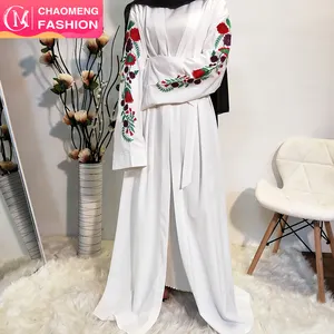 1713 # Ukuran Dubai Indah Lengan Panjang Gaun Muslim Kimono Kardigan Ukuran Besar untuk Pernikahan Kaftan Warna Putih Abaya Grosir