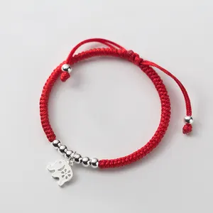 Bracelets à breloques éléphant, 925, cordon rouge, en argent Sterling, 1 pièce