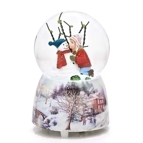 Resin Snowman Kiss Polyresin Base with Delightful Winter Scene Decal Snowglobe