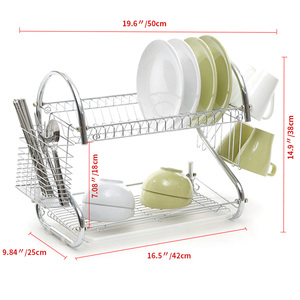 S-en forma de Dish Rack de 2-nivel de cromo, placa de acero inoxidable plato cubiertos taza Rack con la bandeja de acero de estante de la <span class=keywords><strong>cocina</strong></span> estante - Product Image 4