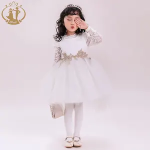 Nimble白色天使花童连衣裙优雅蕾丝刺绣儿童连衣裙公主设计婚礼第一圣餐礼服