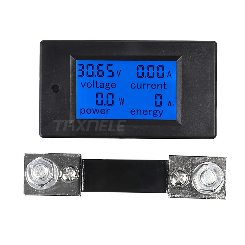 Voltmeter DC Pengukur Tegangan Digital, Ammeter Daya Energi LCD 4 Inci DC 6.5-100V 100A dengan Shunt