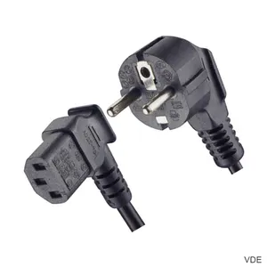 VDE 250 в Европейский ЕС 3 булавки AC Электрический провода кабель-удлинитель мощность шнур с 90 градусов IEC C13 разъем конец
