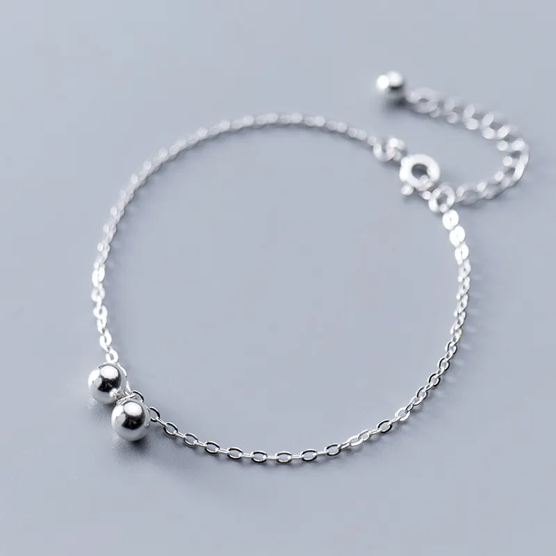 Eenvoudige Stijl 925 Sterling Zilveren Ketting Armbanden Met Glanzende Kralen Vrouwen Vrouwelijke Sieraden