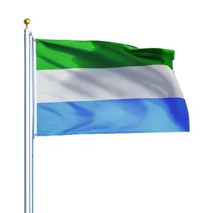 ผ้าโพลีเอสเตอร์พิมพ์ลายดิจิตอล3x5ft ประเทศเซียร์ราลีโอนธงสีเขียวสีฟ้าขาวสินค้าใหม่2023
