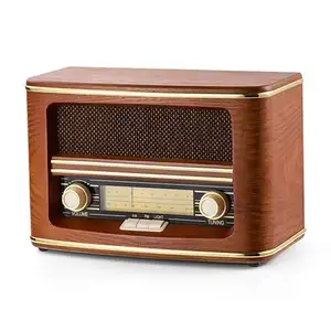 Radio Portabel FM AM Vintage Kayu Asli dengan Speaker Radio Stereo Bawaan
