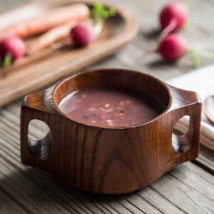 Bol de riz artisanal en <span class=keywords><strong>bois</strong></span> à <span class=keywords><strong>Double</strong></span> oreille de Style japonais créatif pour bébé - Product Image 5