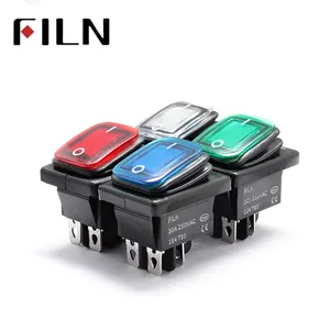 kcd4 heavy duty waterproof on off silver contact point copper pin green red led lamp 220v 30A rocker switch