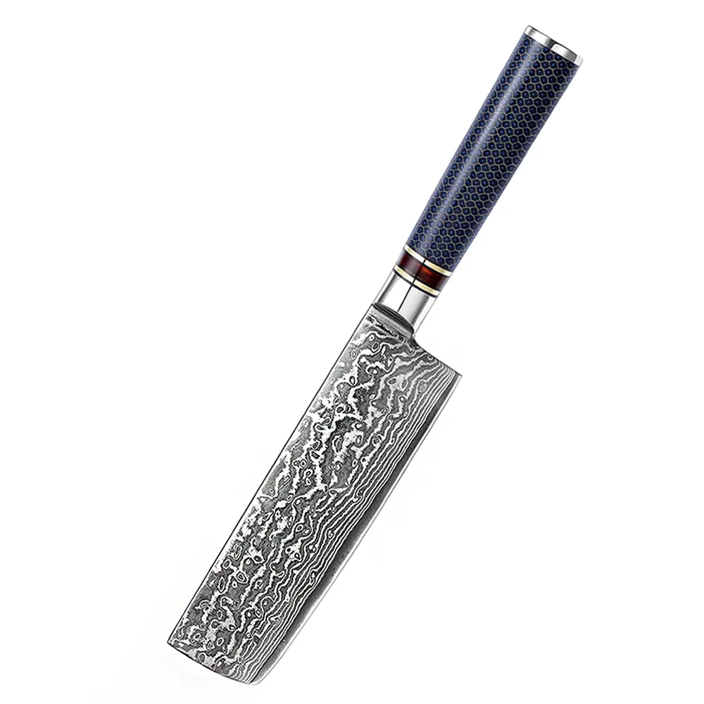 Nakiri-cuchillo de acero de Damasco para vegetales, 7 pulgadas, alto contenido de carbono, 67 capas, VG 10, cuchillos de cocina Gyutou de Damasco