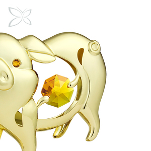 Crystocraft-escultura de Horóscopo Chino, escultura de cerdo chapada en oro de 24K con cristales de corte brillante, regalo Fengshui, 12 Uds. - Product Image 4