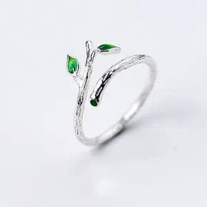 Hot Selling Wholesale 925 Sterling Silver Green Leaves Rings For Women Jewelry