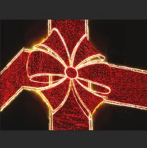 휴일 장식 활 빨간 크리스마스 리본 활 야외 건물 크리스마스 장식