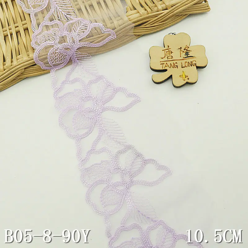 Narrow Border Lace Trim Stickerei 10CM Wide Light Lavendel Floral Tüll Spitze Voile Stretch Lace für Frauen