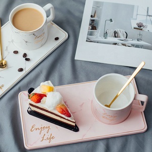 Brunch <strong>Set</strong> <strong>White</strong> Marble Gold Line Porcelain <strong>Tea</strong> Coffee Cup with Biscuit Holder - Product Image 3