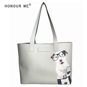 Venta caliente encantadora de perro Impresión digital impresión beige bolso para mujeres - Product Image 3