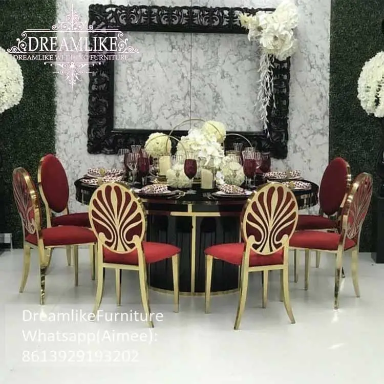 Altın çerçeve yastık ile paslanmaz çelik yemek sandalyeler düğün için evnets