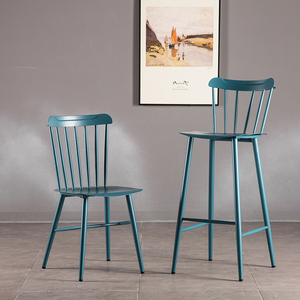 Vintage Café Boutique Grand Ou Petit Chaise Bleu Barre De Fer En Métal Charis Look Industriel Salle À Manger Chaises - Product Image 1