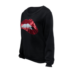 Personalizado cuello redondo labios rojo <span class=keywords><strong>bordado</strong></span> <span class=keywords><strong>Jersey</strong></span> suéter salvaje de manga larga sudadera de chica - Product Image 3