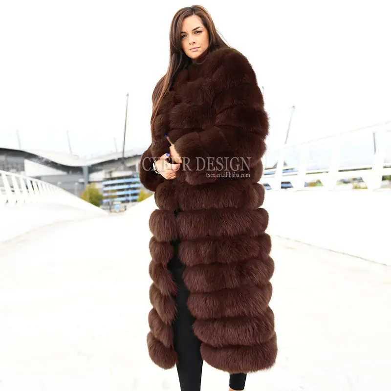 CX-G-A-188E производительность натуральным лисьим мехом длинное зимнее оптовая продажа пальто