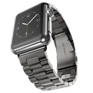 3 enlaces negro de plata de oro rosa reemplazo de pulsera de acero inoxidable correa de reloj Apple Watch banda