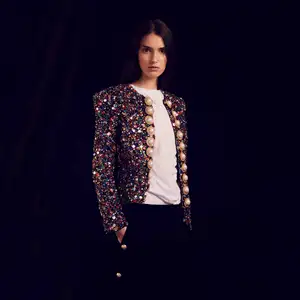 A2845 Sequin Đầy Đủ Màu Sắc Cổ Áo Phụ Nữ Blazer Nữ Blazer Thiết Kế Phụ Nữ