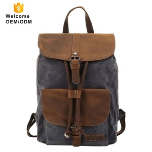 Bajo MOQ de moda los hombres pequeño mini lona encerada bolsa de bolso de cuero genuino de las mujeres mochila para portátil - Product Image 2