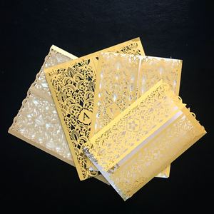 浪漫黄金三折激光切割婚卡婚礼请柬，带精神装饰 - Product Image 4