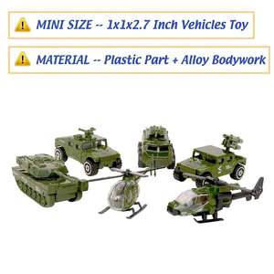 รถทหารหล่อ6แพ็ค-โมเดลรถกองทัพโลหะผสมหลากหลายรถถังขนาดเล็ก & ชุดของเล่นแพนเซอร์ - Product Image 6