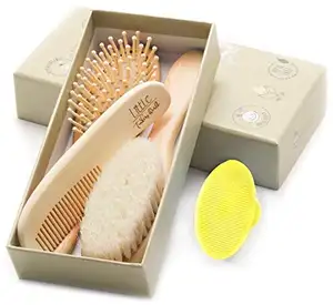 Wooden Baby Hair Brush and Comb Set for Newborns and Toddlers