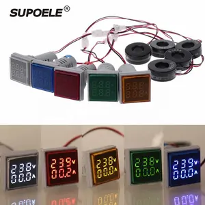 New Red Green Amber Blue White AC 20-500V 1-100A 22mm Diameter Panel mount 2 in 1 Voltmeter Ammeter Volt Meter Indicator Lamp