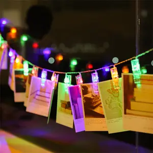 LED صور كليب سلسلة أضواء شفافة كابل مع 20 أضواء LED الجنية داخل كليبات واضحة مصابيح كريسماس Led