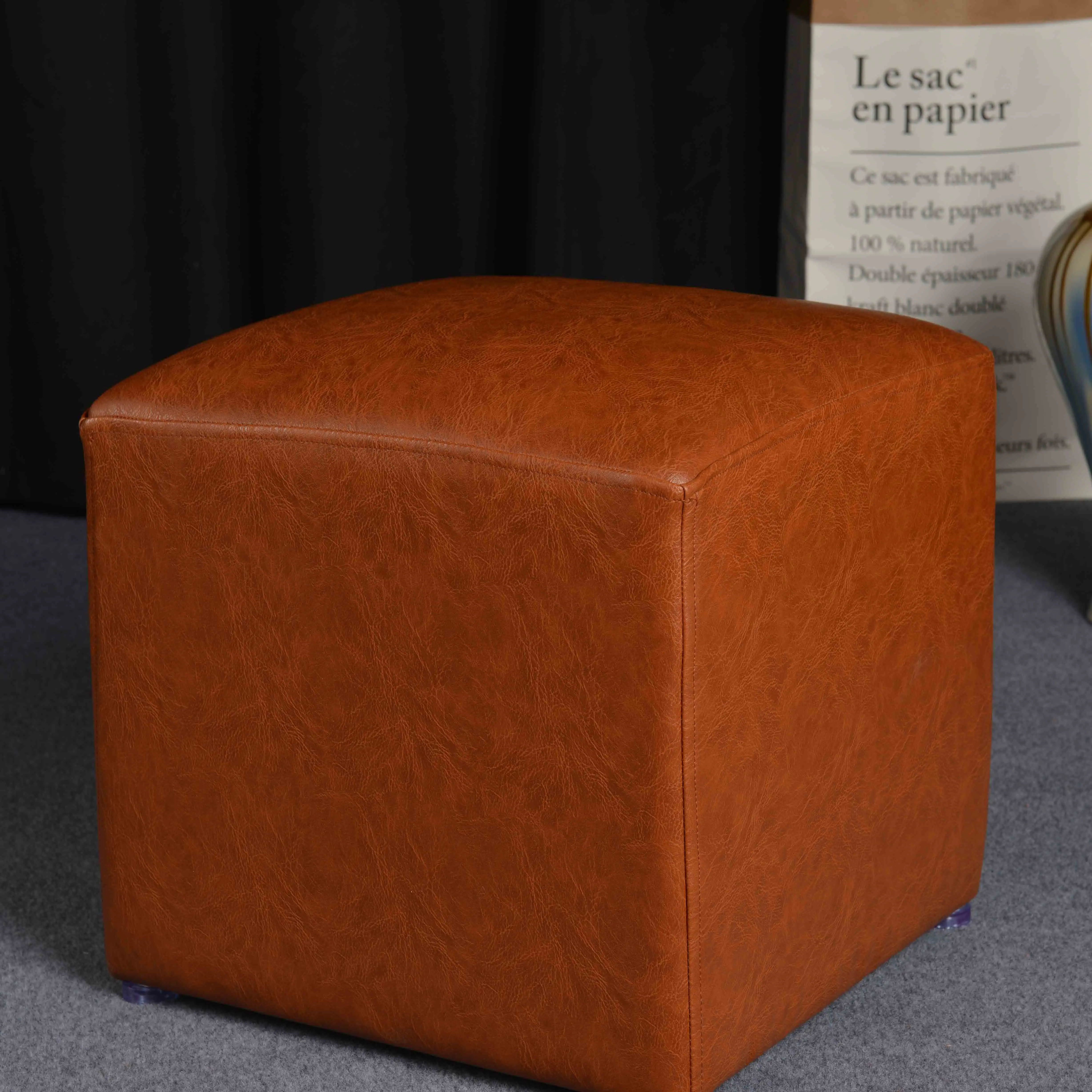 Pé quadrado sala de estar em couro pu, stool ottoman bolsa