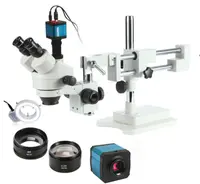3.5X 90X 180X Simul-Focalダブルブームスタンド三眼ステレオズーム顕微鏡38MP 2K HDUSBカメラ144 LEDライト顕微鏡