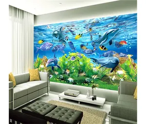 酒店海水装饰下精美水族馆家居壁纸壁画