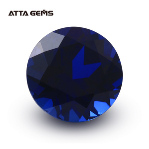 Venta al por mayor de alta calidad #34 sintético redondo corindón Piedra <span class=keywords><strong>Azul</strong></span> zafiro piedras preciosas para joyería hecha a mano - Product Image 1