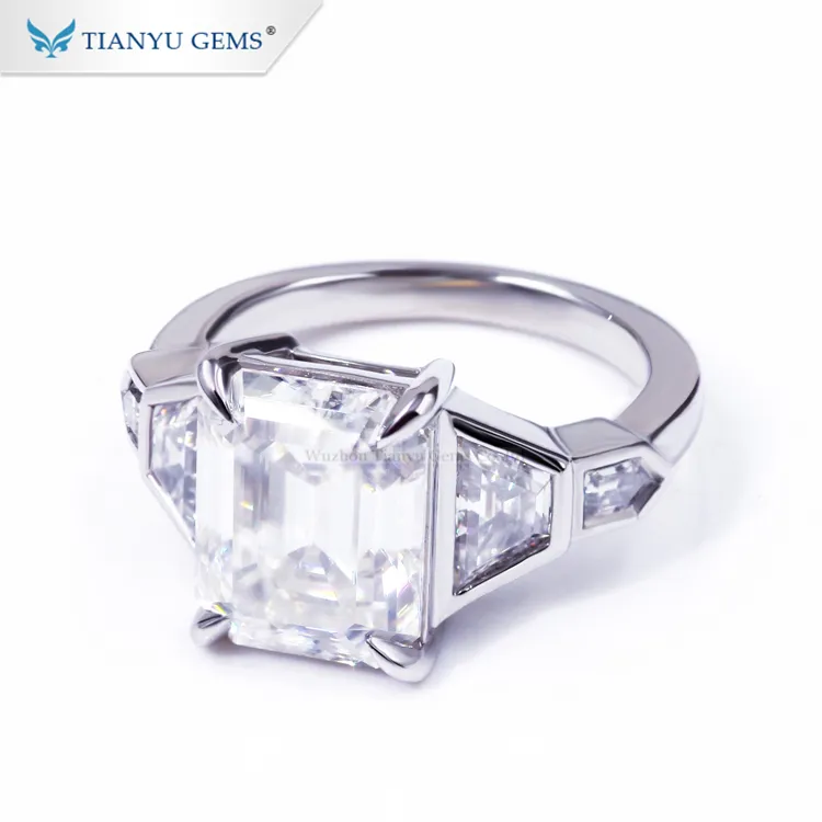 Tianyu אבני חן אישית שירות סופר לבן moissanite אמרלד לחתוך פשוט סגנון פלטינה זהב טבעת