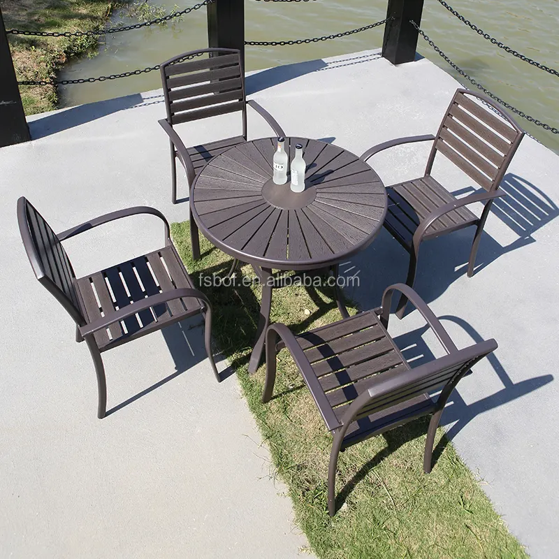 Hoge kwaliteit outdoor restaurant meubelen cafe shop eettafels set patio stoel aluminium vierkante vorm salontafel en stoelen