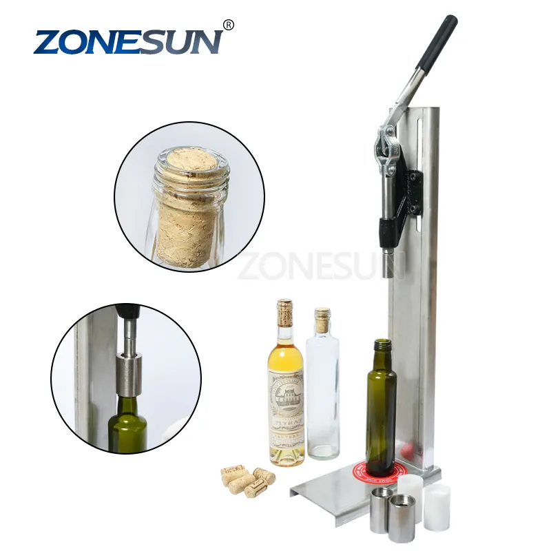 Zonesun máquina de rolagem de vinho, espartilhos de aço inoxidável, manual, ferramenta para tampa de garrafa de vinho respirado, máquina de inserção